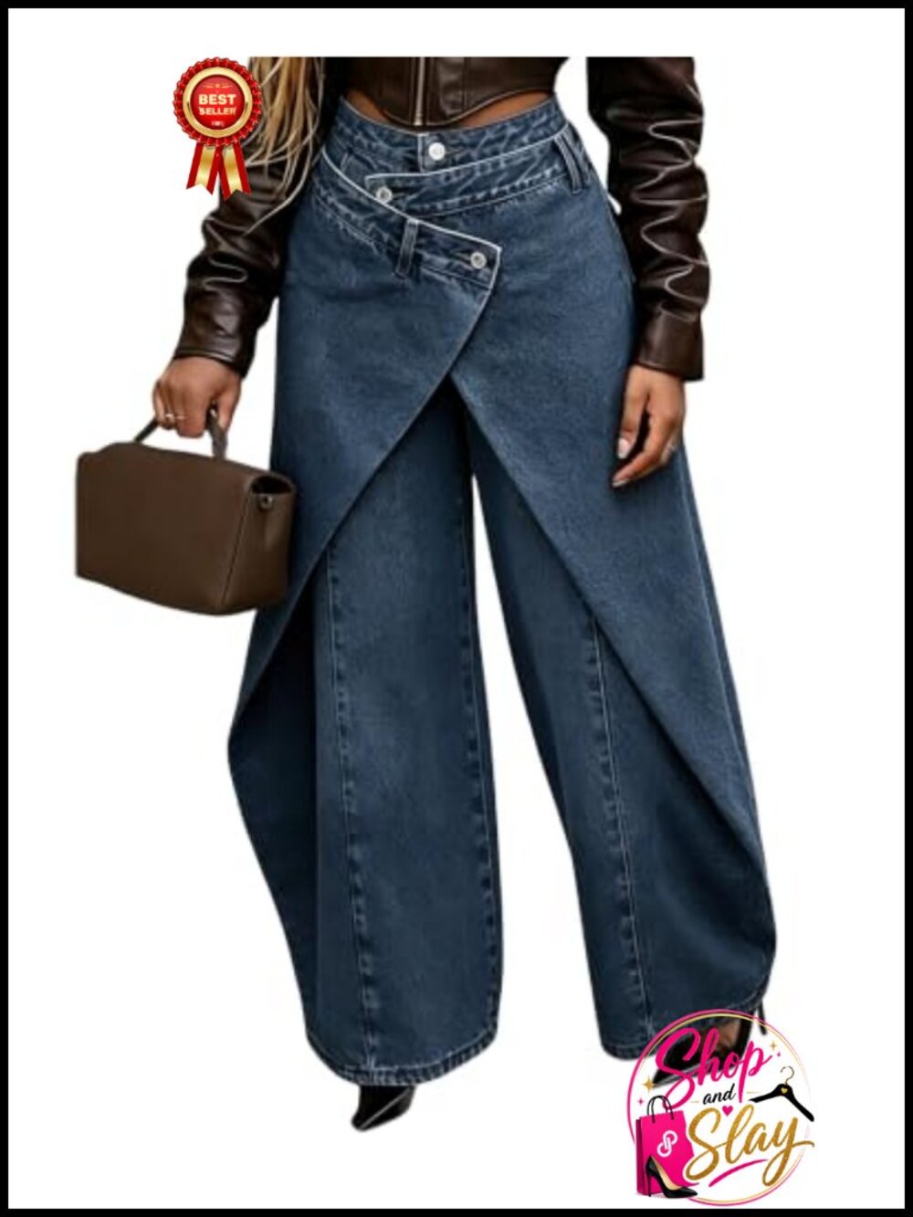 High Waisted Baggy Wide Leg Asymmetrical Patchwork Jeans